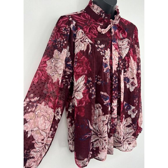 Walter Baker Large L Tina Top Wild Orchid Floral Long Sleeve Blouse Ruffle New - Picture 4 of 9